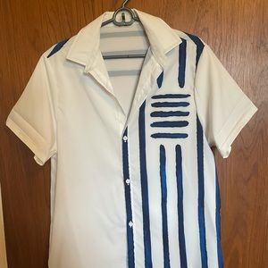 Blue and white striped button down shirt